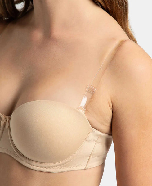 Jockey Under-Wired Padded Soft Touch Microfiber Stretch Full Coverage Strapless Bra with Ultra-Grip Support Band - Light Skin
