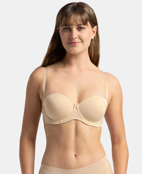 Jockey Under-Wired Padded Soft Touch Microfiber Stretch Full Coverage Strapless Bra with Ultra-Grip Support Band - Light Skin