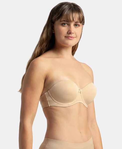 Jockey Under-Wired Padded Soft Touch Microfiber Stretch Full Coverage Strapless Bra with Ultra-Grip Support Band - Light Skin