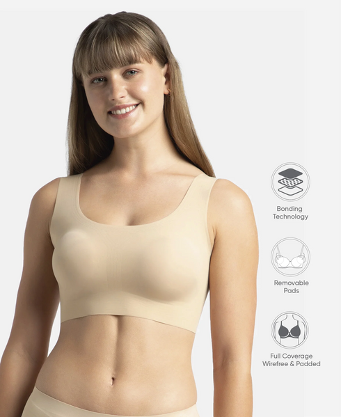 Jockey Wirefree Padded Soft touch Microfiber Bonded Tech Full Coverage Lounge Bra with 360 Degree Stretch - Skin