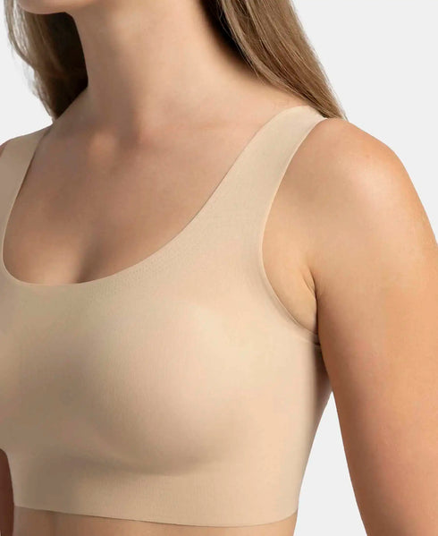 Jockey Wirefree Padded Soft touch Microfiber Bonded Tech Full Coverage Lounge Bra with 360 Degree Stretch - Skin
