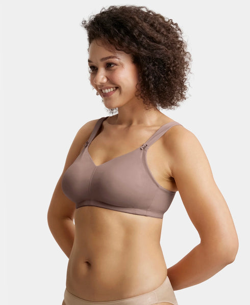 Jockey Wirefree Non Padded Soft Touch Microfiber Stretch Full Coverage Minimizer Bra with Broad Cushioned Fabric Strap - Deep Taupe