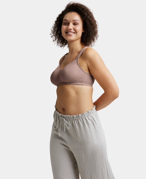 Jockey Wirefree Non Padded Soft Touch Microfiber Stretch Full Coverage Minimizer Bra with Broad Cushioned Fabric Strap - Deep Taupe