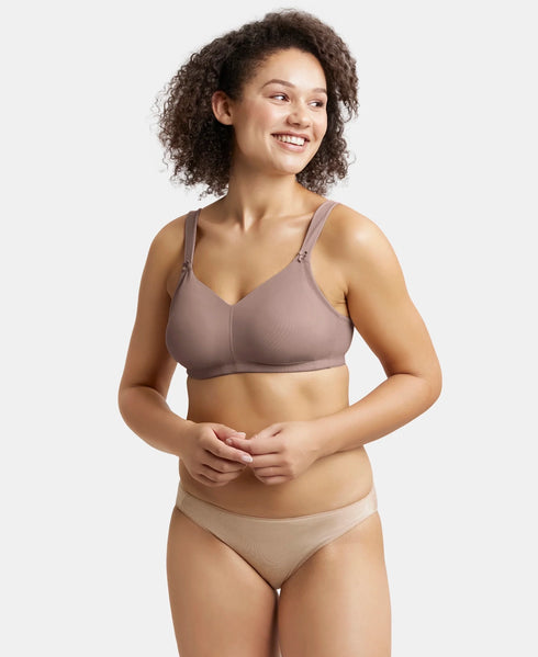 Jockey Wirefree Non Padded Soft Touch Microfiber Stretch Full Coverage Minimizer Bra with Broad Cushioned Fabric Strap - Deep Taupe