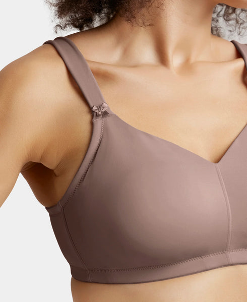 Jockey Wirefree Non Padded Soft Touch Microfiber Stretch Full Coverage Minimizer Bra with Broad Cushioned Fabric Strap - Deep Taupe