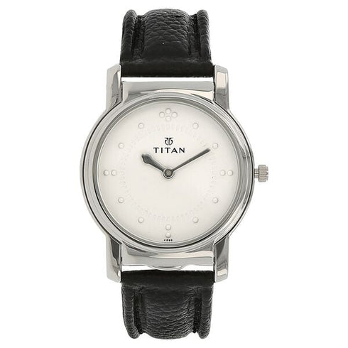Titan Analog Silver Dial Quartz Stainless Steel Black Leather Strap Watch