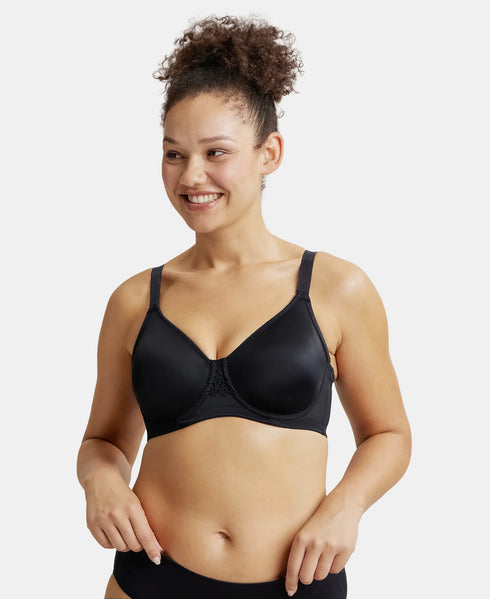 Jockey Under-Wired Non-Padded Soft Touch Microfiber Stretch Full Coverage Minimizer Bra with Broad Wings - Black