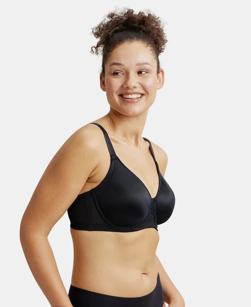 Jockey Under-Wired Non-Padded Soft Touch Microfiber Stretch Full Coverage Minimizer Bra with Broad Wings - Black