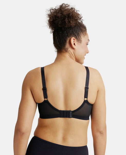 Jockey Under-Wired Non-Padded Soft Touch Microfiber Stretch Full Coverage Minimizer Bra with Broad Wings - Black