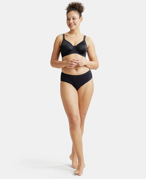 Jockey Under-Wired Non-Padded Soft Touch Microfiber Stretch Full Coverage Minimizer Bra with Broad Wings - Black