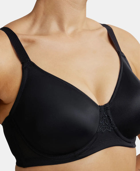 Jockey Under-Wired Non-Padded Soft Touch Microfiber Stretch Full Coverage Minimizer Bra with Broad Wings - Black