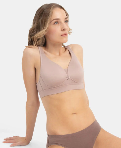 Jockey Wirefree Padded Soft Touch Microfiber Stretch Full Coverage T-Shirt Bra with Longline Styling - Mocha