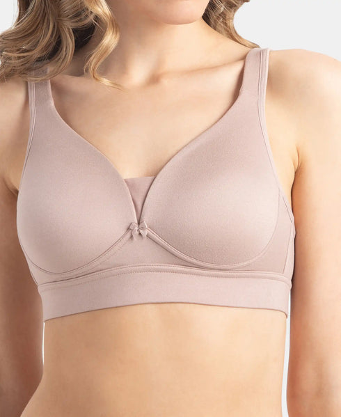 Jockey Wirefree Padded Soft Touch Microfiber Stretch Full Coverage T-Shirt Bra with Longline Styling - Mocha