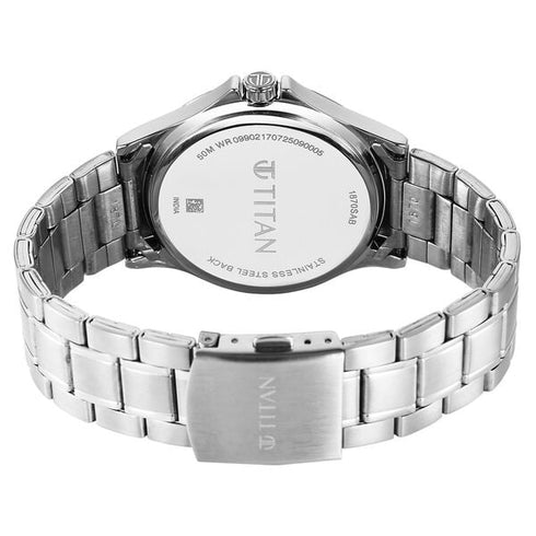Titan Neo Arabic Analog with Day Date Ice Blue Dial Silver Stainless Steel Strap Watch