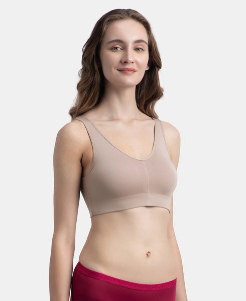Jockey Wirefree Padded Tencel Micro Modal Stretch Full Coverage Lounge Bra with Concealed Underband - Mocha