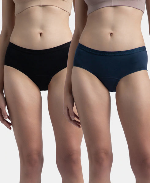 Jockey Pack of 2 Tactel Microfiber Period Panty with Leak Proof Inner Absorbent Layer | Black & Navy