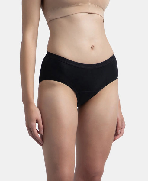 Jockey Pack of 2 Tactel Microfiber Period Panty with Leak Proof Inner Absorbent Layer | Black & Navy