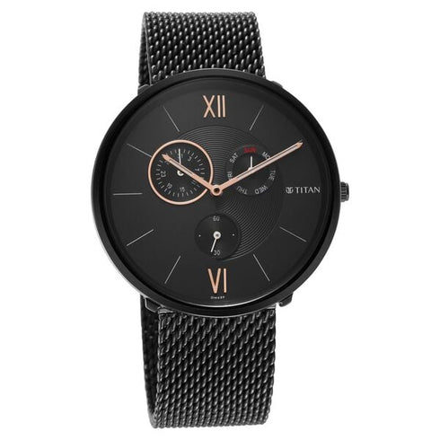 Titan Men's Slimline Multifunction Watch with Elegant Weave Strap