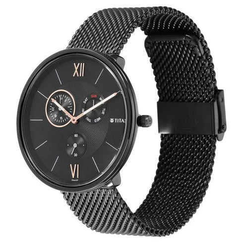 Titan Men's Slimline Multifunction Watch with Elegant Weave Strap