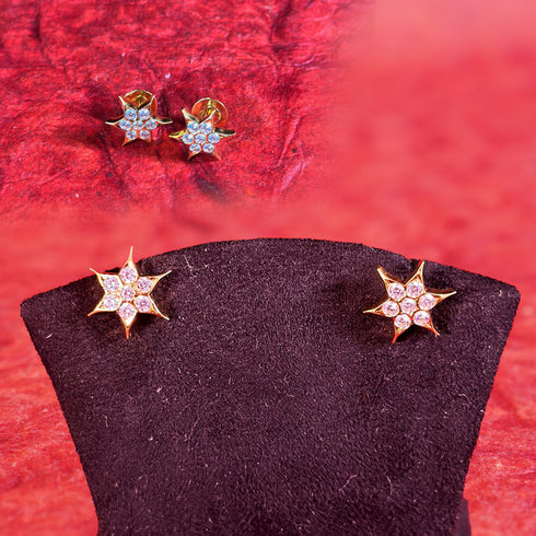 22 Carat Gold Flower Design Ear Pins With White Stones 5.64g by Mahita Collections