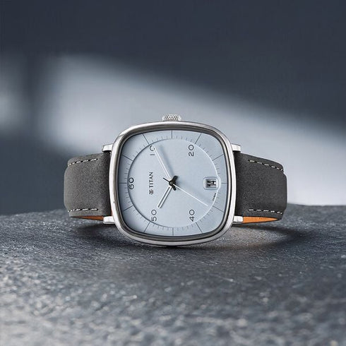 Titan Quartz Analog with Date Anthracite Dial Leather Strap Watch