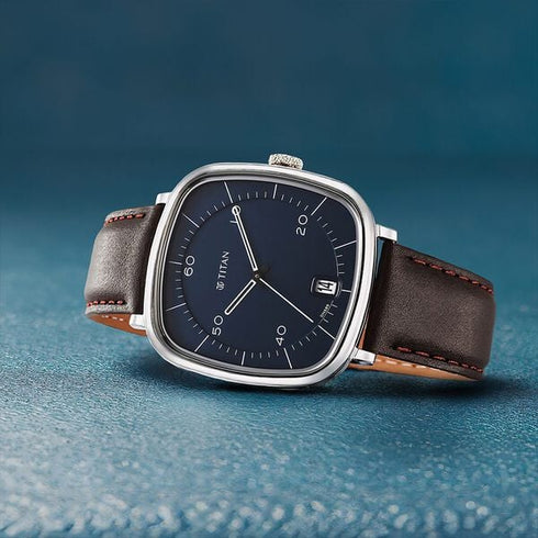 Titan Neo Curve Quartz Analog with Date With Date Blue Dial Brown Leather Strap Watch
