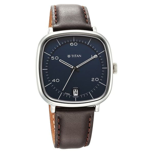 Titan Neo Curve Quartz Analog with Date With Date Blue Dial Brown Leather Strap Watch
