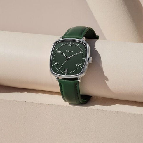 Titan Neo Curve Quartz Analog with Date Green Dial Stainless Steel Strap Watch For Men