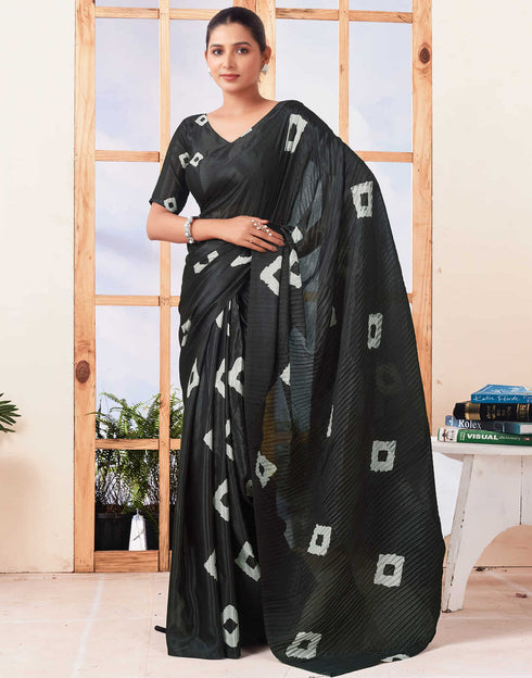 Sudathi Ready To Wear Black Printed Silk Saree