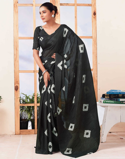 Sudathi Ready To Wear Black Printed Silk Saree