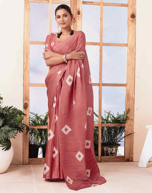 Sudathi Ready To Wear Dusty Peach Printed Silk Saree