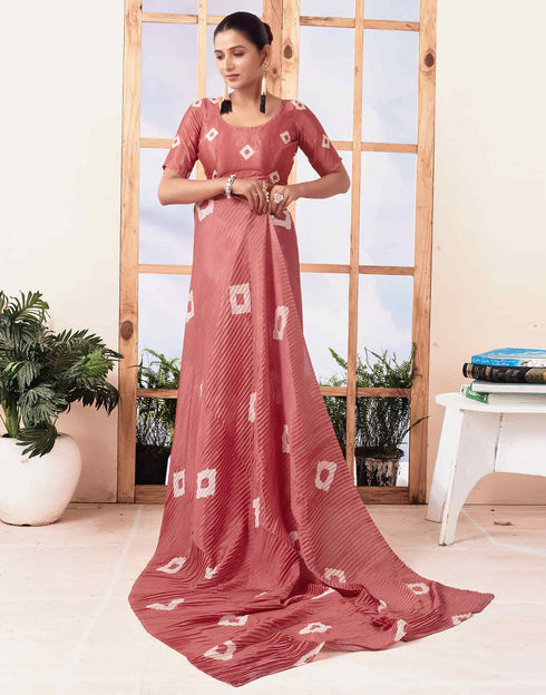 Sudathi Ready To Wear Dusty Peach Printed Silk Saree