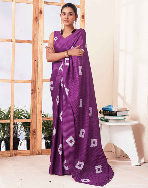Sudathi Ready To Wear Dark Purple Printed Silk Saree