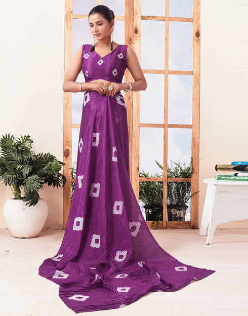 Sudathi Ready To Wear Dark Purple Printed Silk Saree
