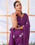 Sudathi Ready To Wear Dark Purple Printed Silk Saree