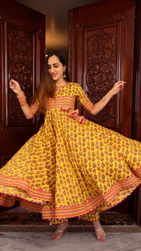 Pomcha Jaipur Dariya Cotton Anarkali Set