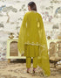 Sudathi Mustard Green Silk Sequence Straight Kurta Set With Dupatta