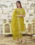 Sudathi Mustard Green Silk Sequence Straight Kurta Set With Dupatta