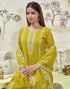 Sudathi Mustard Green Silk Sequence Straight Kurta Set With Dupatta