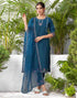 Sudathi Rama Blue Silk Embroidery Straight Kurta Set With Dupatta