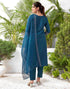 Sudathi Rama Blue Silk Embroidery Straight Kurta Set With Dupatta