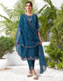Sudathi Rama Blue Silk Embroidery Straight Kurta Set With Dupatta