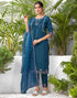 Sudathi Rama Blue Silk Embroidery Straight Kurta Set With Dupatta