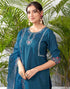 Sudathi Rama Blue Silk Embroidery Straight Kurta Set With Dupatta