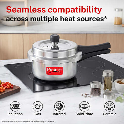 Prestige Popular Plus Svachh Virgin Aluminium Spillage Control Pressure Cooker 2 L Silver