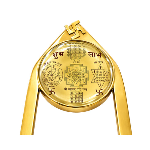 Brass Vastu Pyramid & Shri Yantra with Magnifying Glass 775g