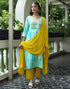 Sudathi Sky Blue Muslin Printed Straight Kurta Set With Dupatta