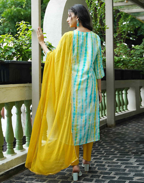 Sudathi Sky Blue Muslin Printed Straight Kurta Set With Dupatta