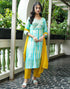 Sudathi Sky Blue Muslin Printed Straight Kurta Set With Dupatta