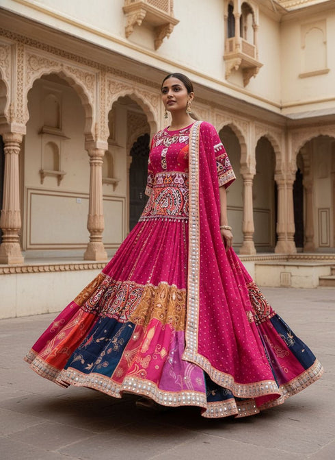 Ethenika Digital Print With Mirror Work Designer Lehenga Choli